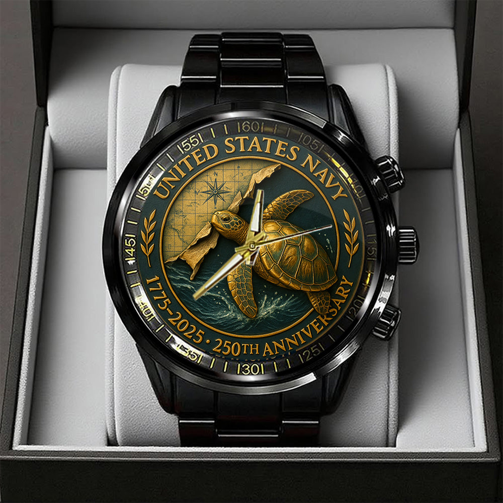 US Navy 250th Anniversary Black Stainless Steel Watch - TANTN17240