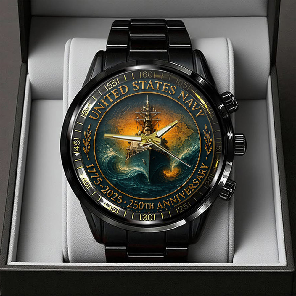 US Navy 250th Anniversary Black Stainless Steel Watch – TANTN17539