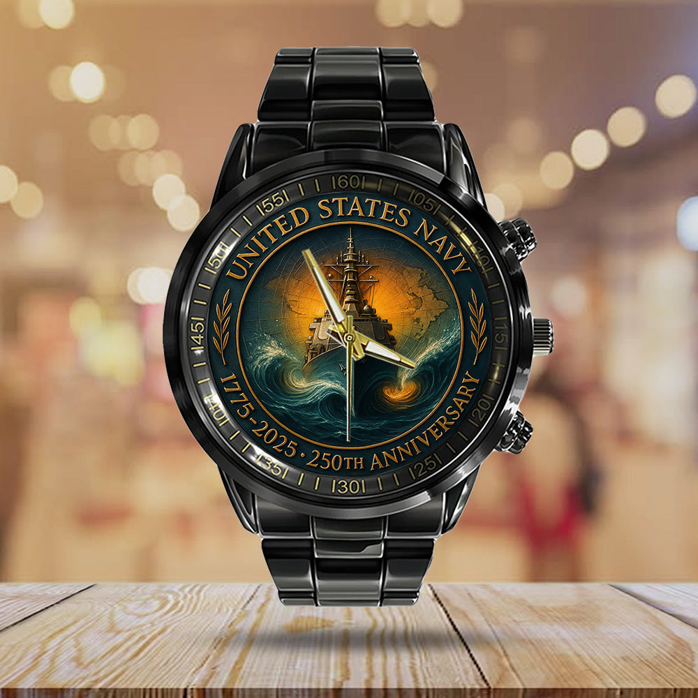 US Navy 250th Anniversary Black Stainless Steel Watch – TANTN17539