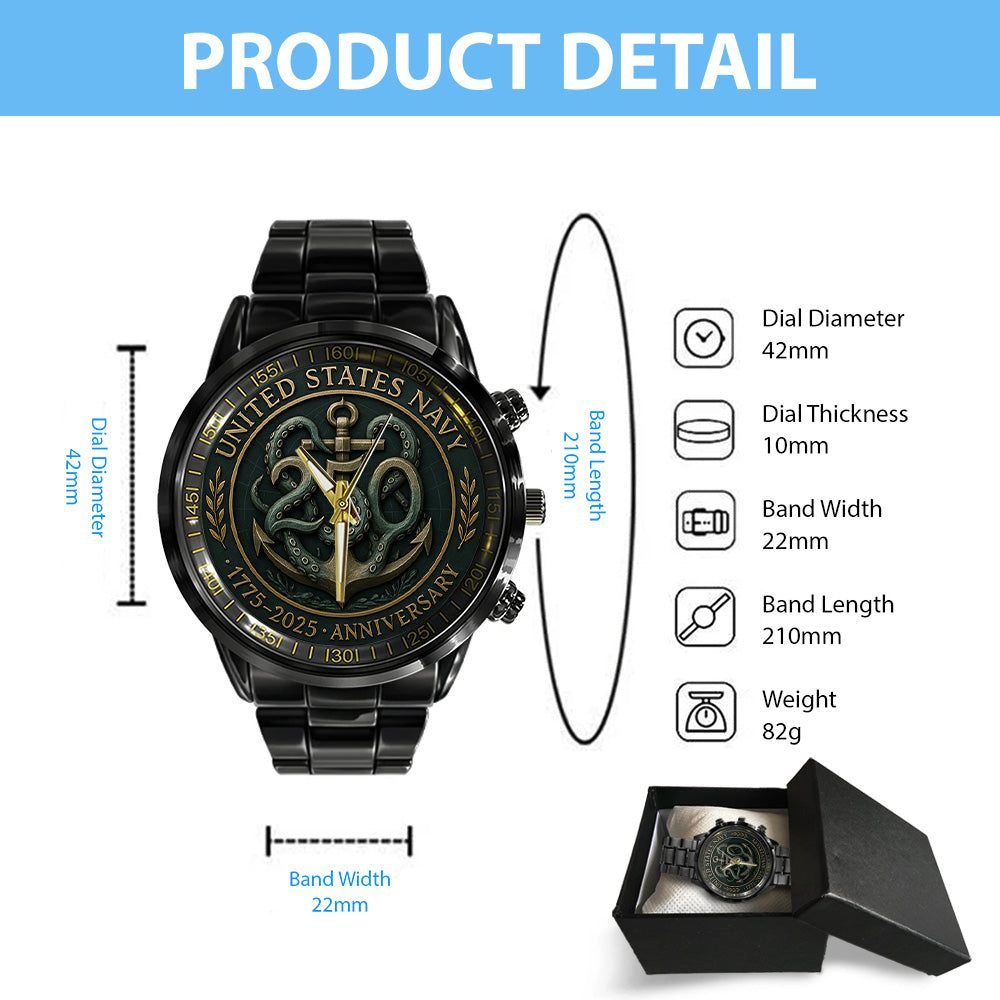 US Navy 250th Anniversary Black Stainless Steel Watch – TANTN17541