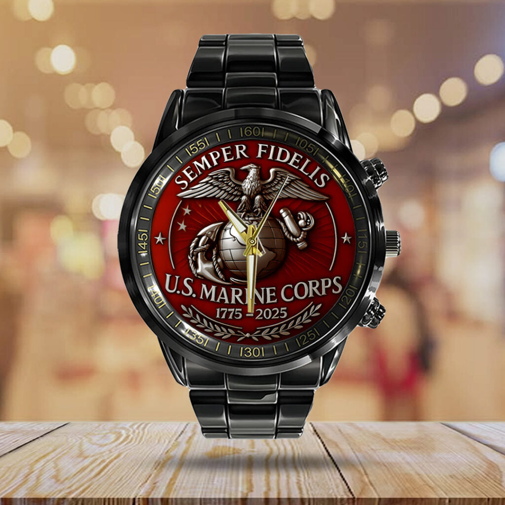 US Marine Corps Black Stainless Steel Watch - TANTN15905