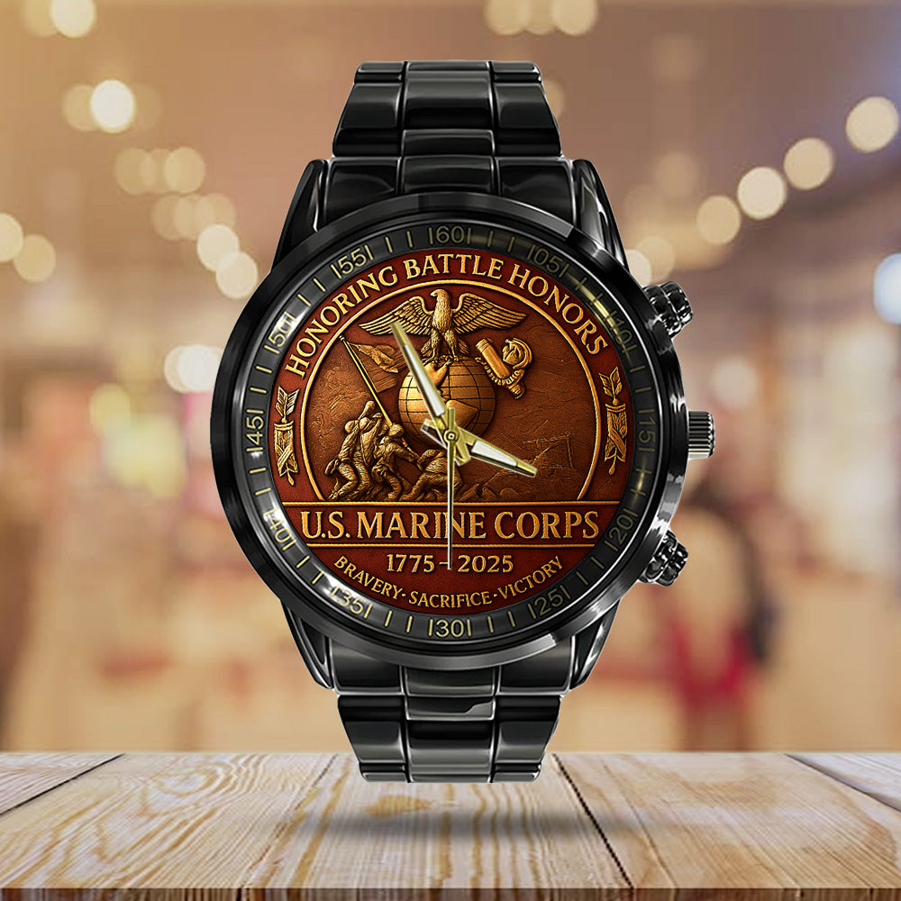 US Marine Corps Black Stainless Steel Watch - TANTN15978