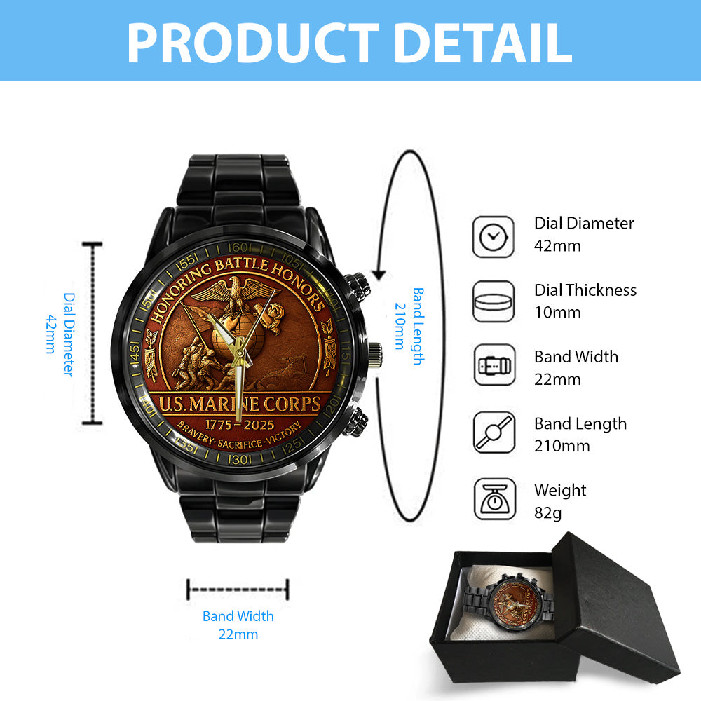 US Marine Corps Black Stainless Steel Watch - TANTN15978