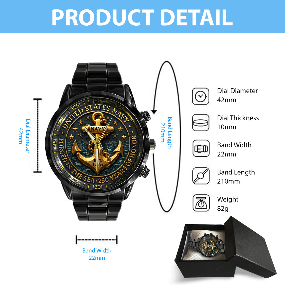 US Navy Black Stainless Steel Watch - TANTN15990
