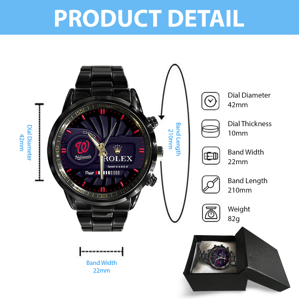 Washington Nationals Black Stainless Steel Watch - MAITM13452