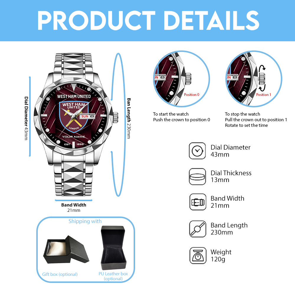 Personalized West Ham United FC Alloy Luxury Quartz Watch - TANTN20267
