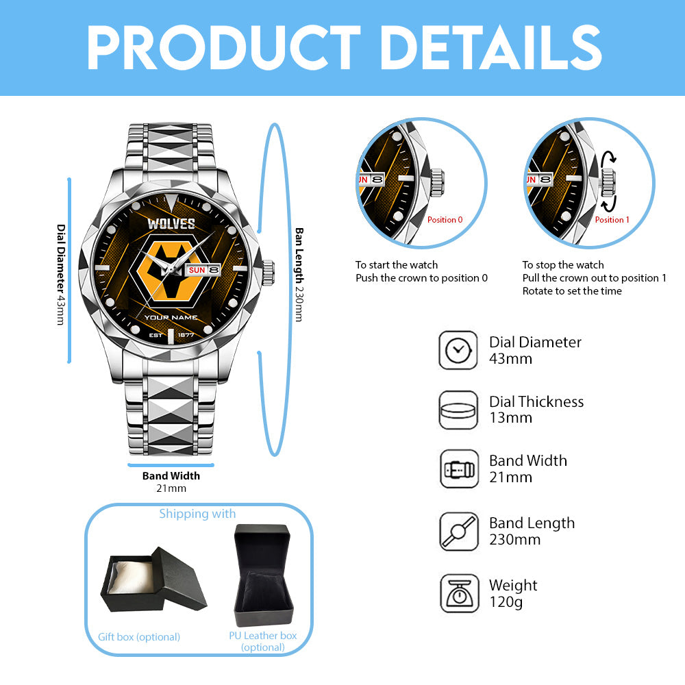 Personalized Wolverhampton Wanderers FC Alloy Luxury Quartz Watch - TANTN20264