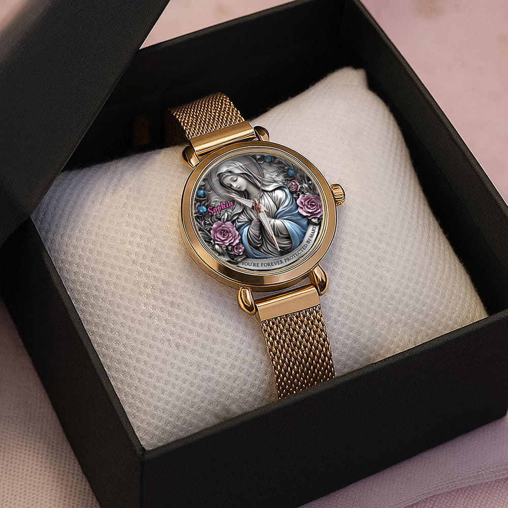 Personalized You're Forever Protected By Mary Mesh Strap Quartz Watch - TANTN15404